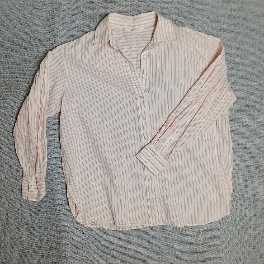 Per Una Button Down Shirt Womens 10 Coral Pink Striped Coastal Long Slv
